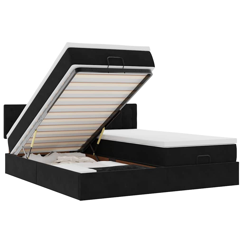 Ottoman-Bett mit Matratzen & LEDs Schwarz 160x200 cm Samt