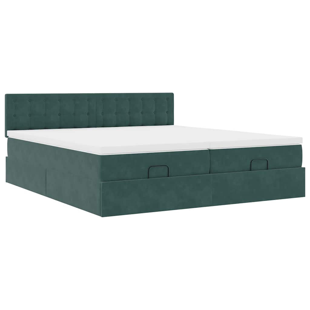 Ottoman-Bett mit Matratzen & LEDs Dunkelgrün 180x200 cm Samt