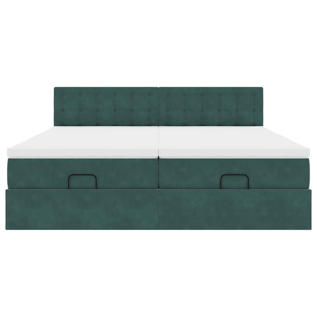 Ottoman-Bett mit Matratzen & LEDs Dunkelgrün 200x200 cm Samt