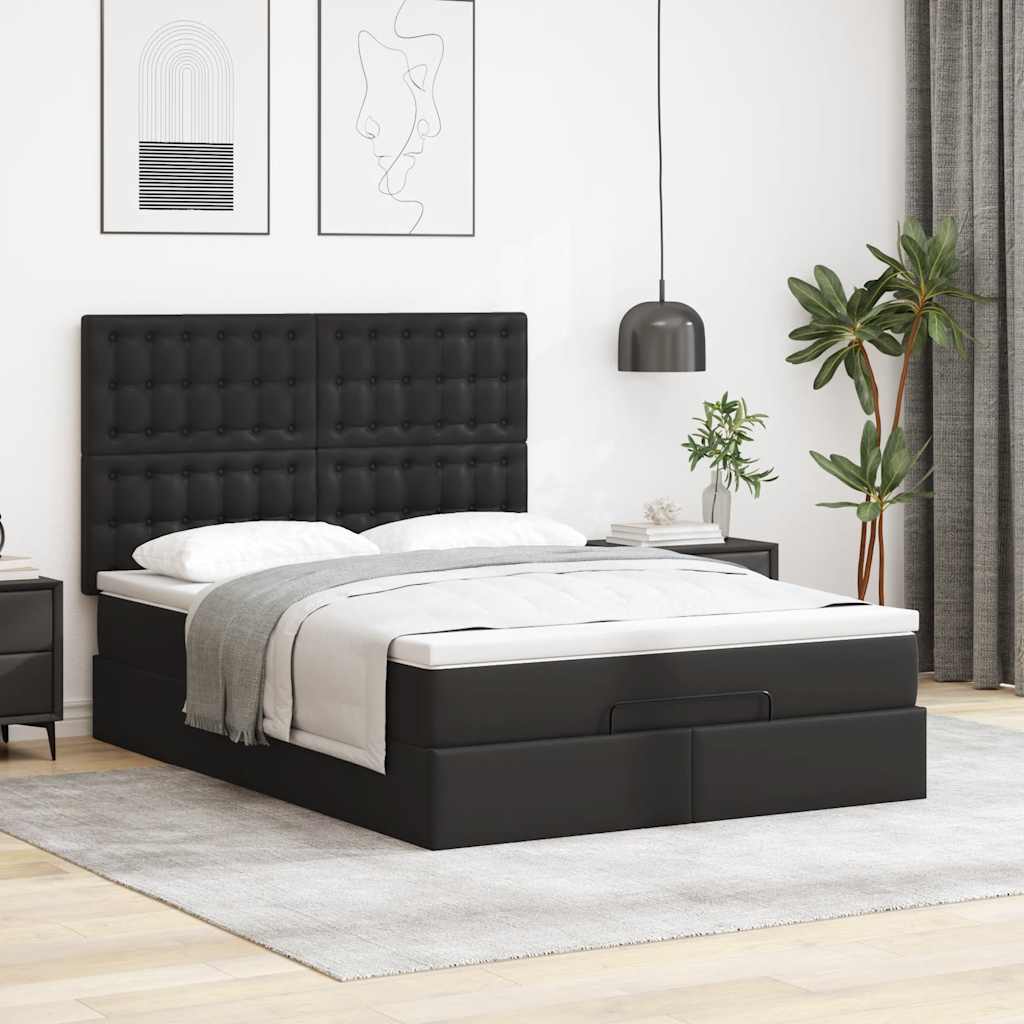 Ottoman-Bett mit Matratze Schwarz 140x190 cm Kunstleder