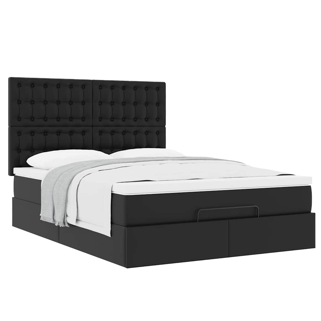 Ottoman-Bett mit Matratze Schwarz 140x190 cm Kunstleder