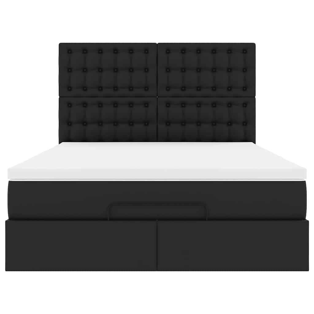 Ottoman-Bett mit Matratze Schwarz 140x190 cm Kunstleder