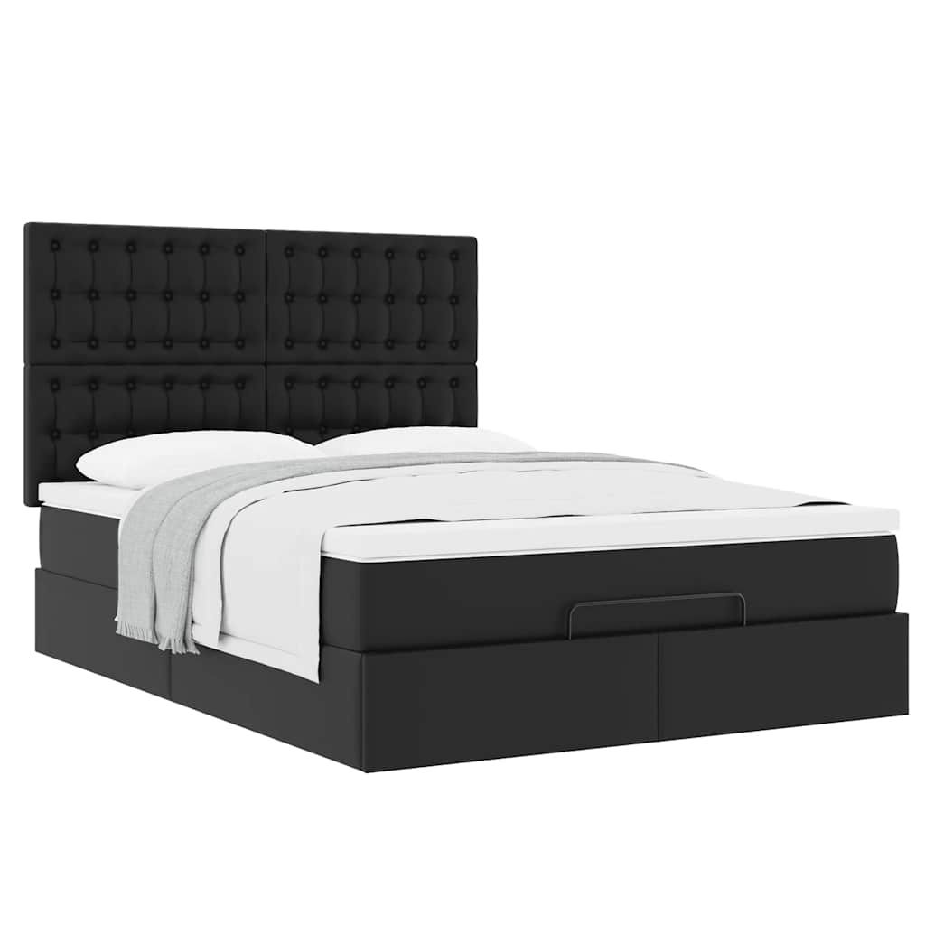 Ottoman-Bett mit Matratze Schwarz 140x200 cm Kunstleder