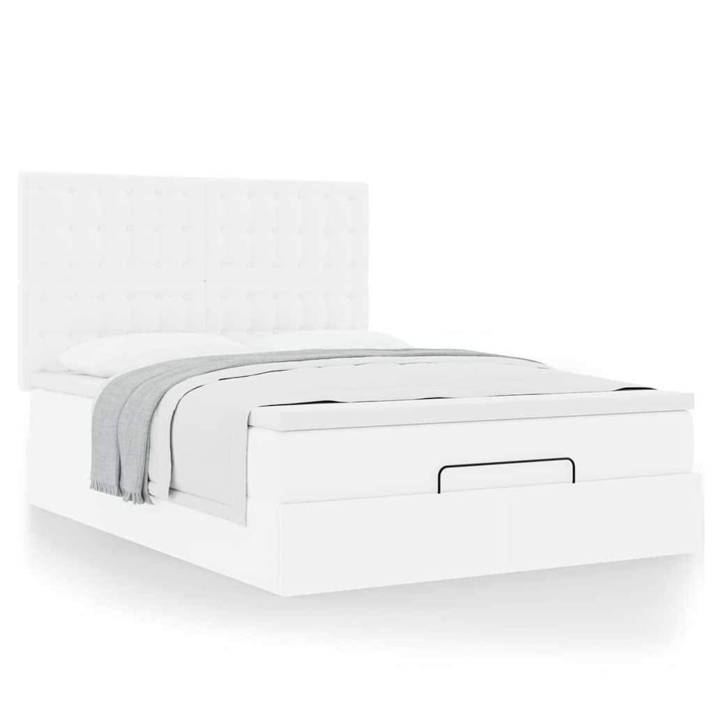 Ottoman-Bett mit Matratze Weiß 140x200 cm Kunstleder