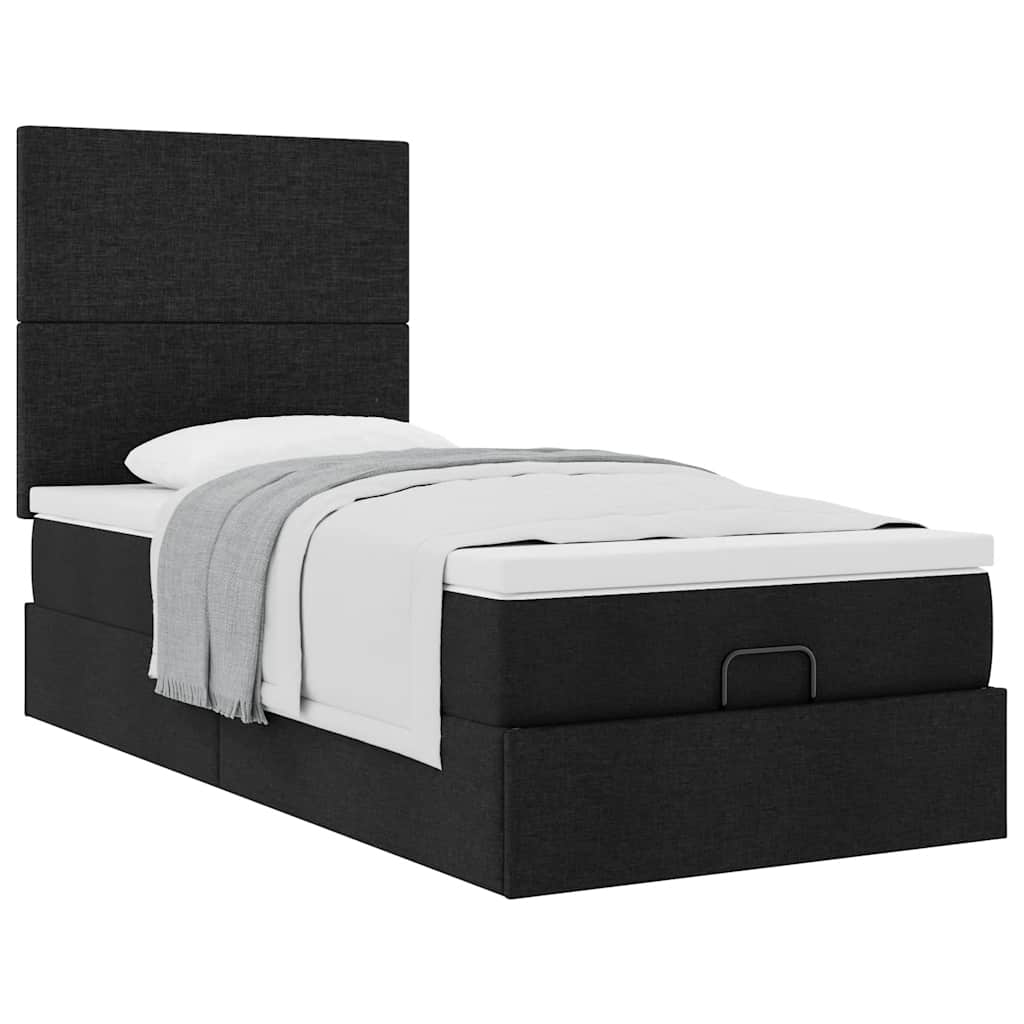 Ottoman bed with mattress black 90x200 cm fabric