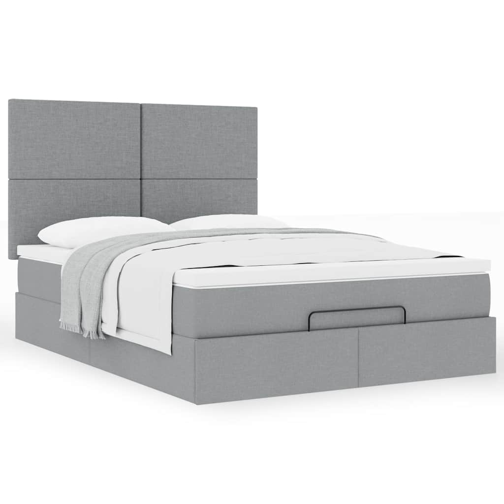Ottoman-Bett mit Matratze Hellgrau 140x190 cm Stoff