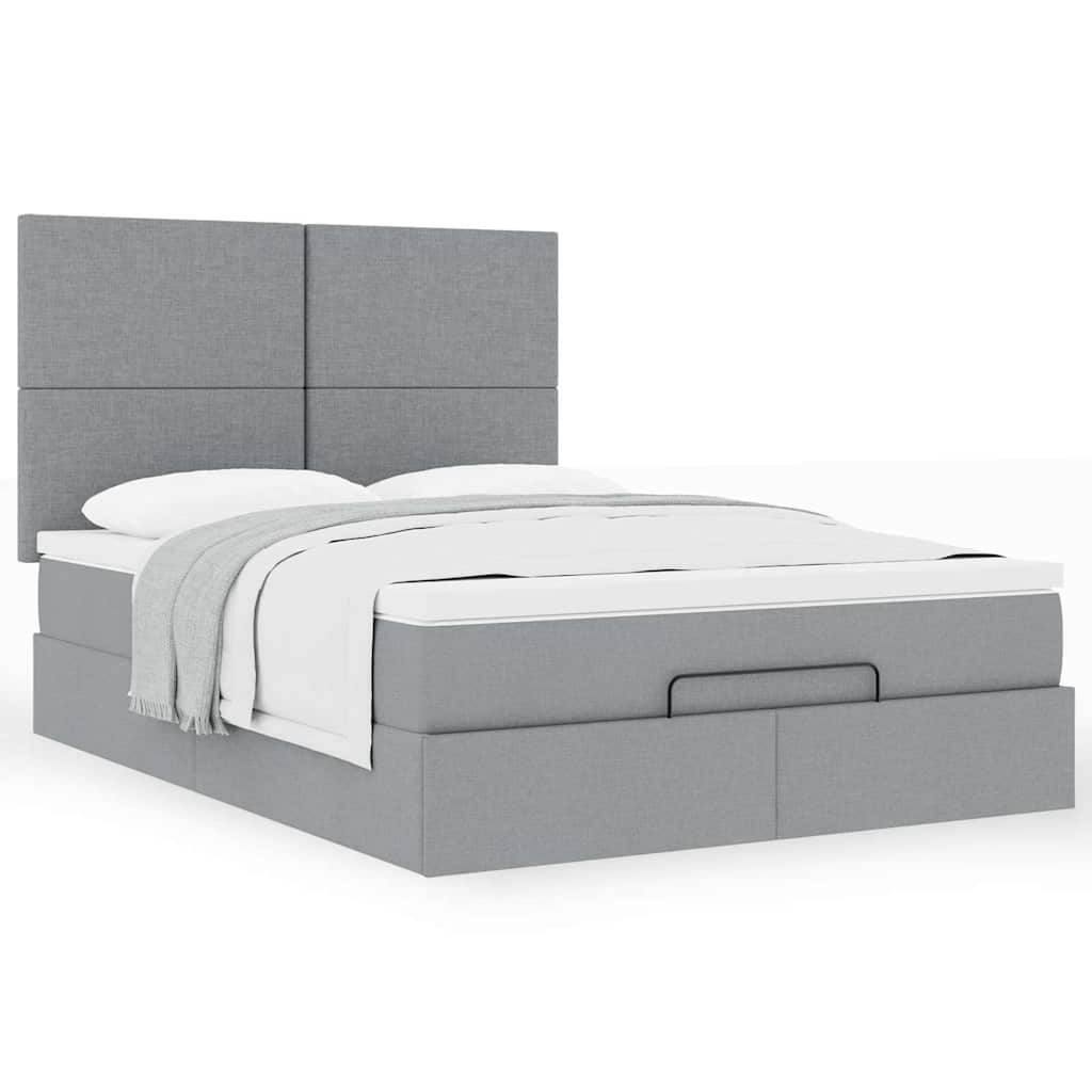 Ottoman-Bett mit Matratze Hellgrau 140x200 cm Stoff