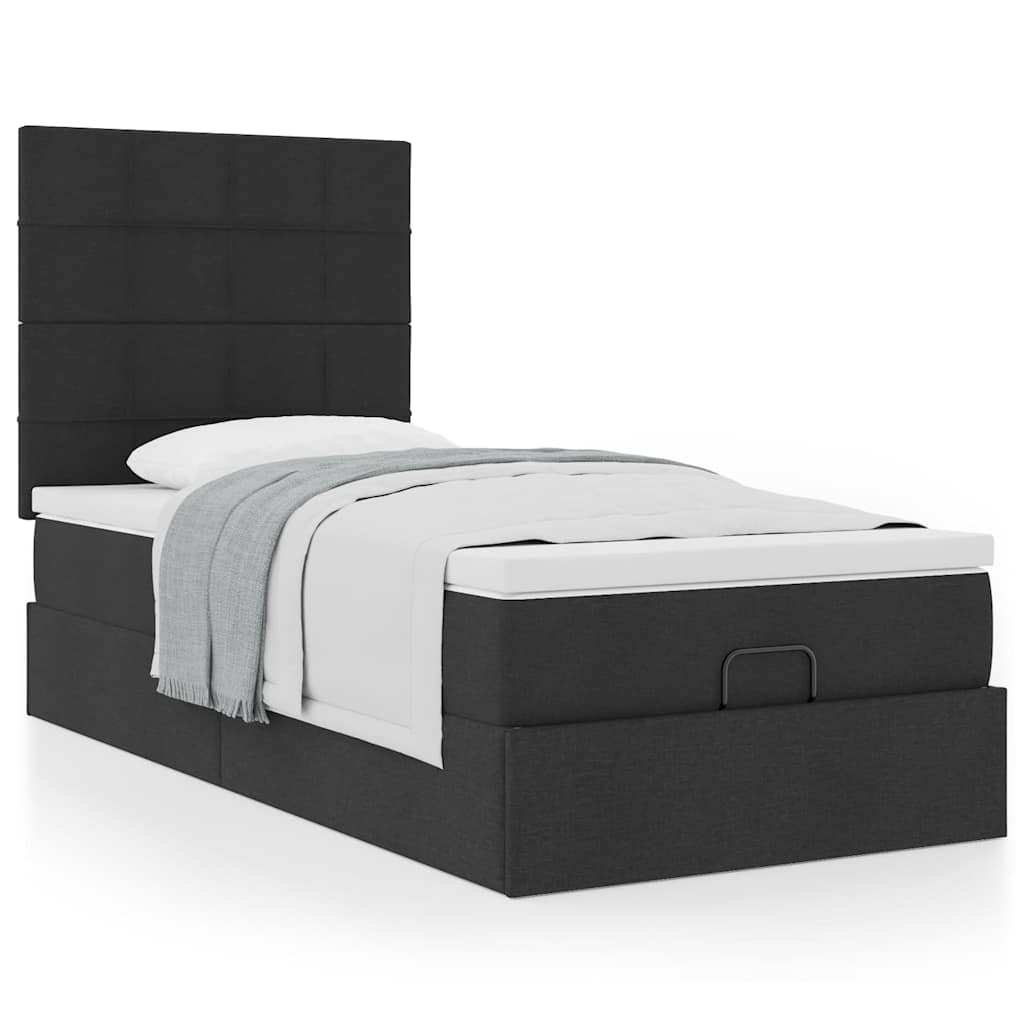 Ottoman bed with mattress black 90x200 cm fabric