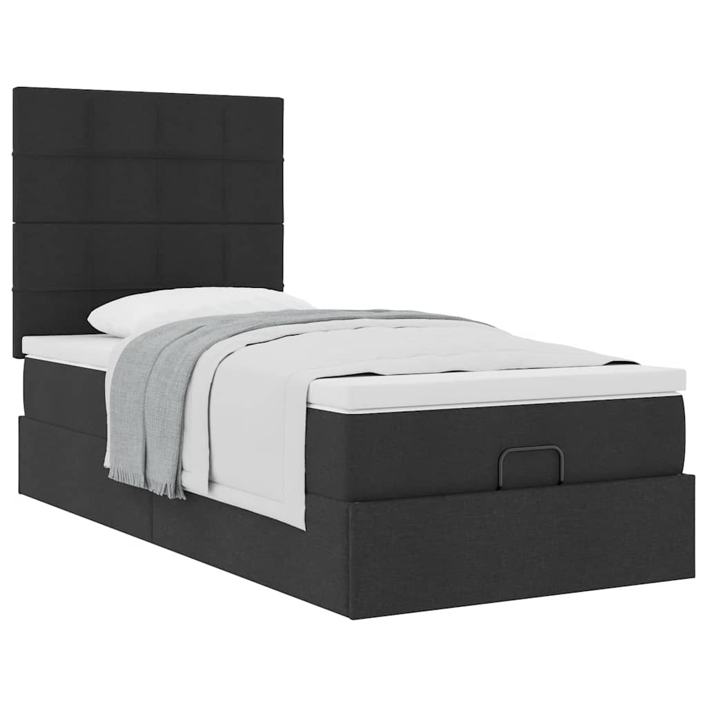 Ottoman bed with mattress black 90x200 cm fabric