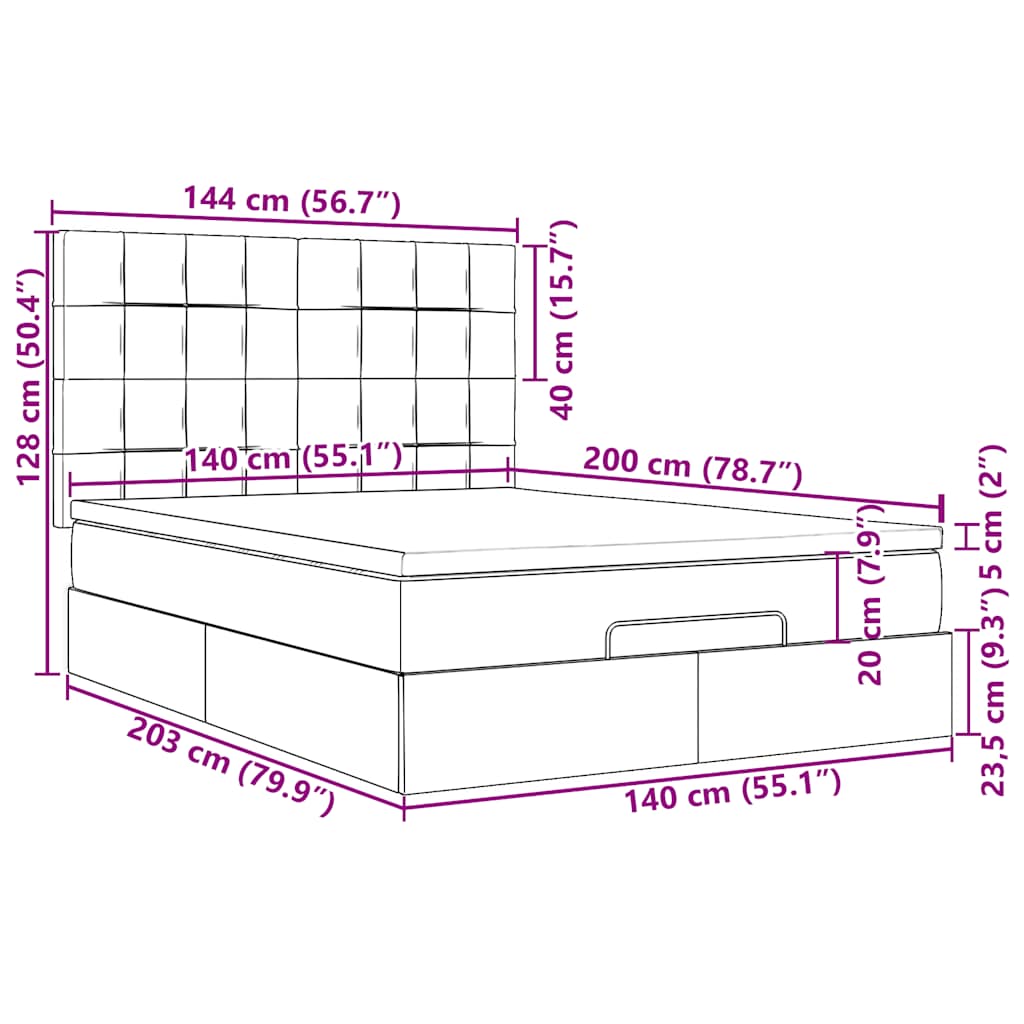 Ottoman-Bett mit Matratze Dunkelgrau 140x200 cm Stoff