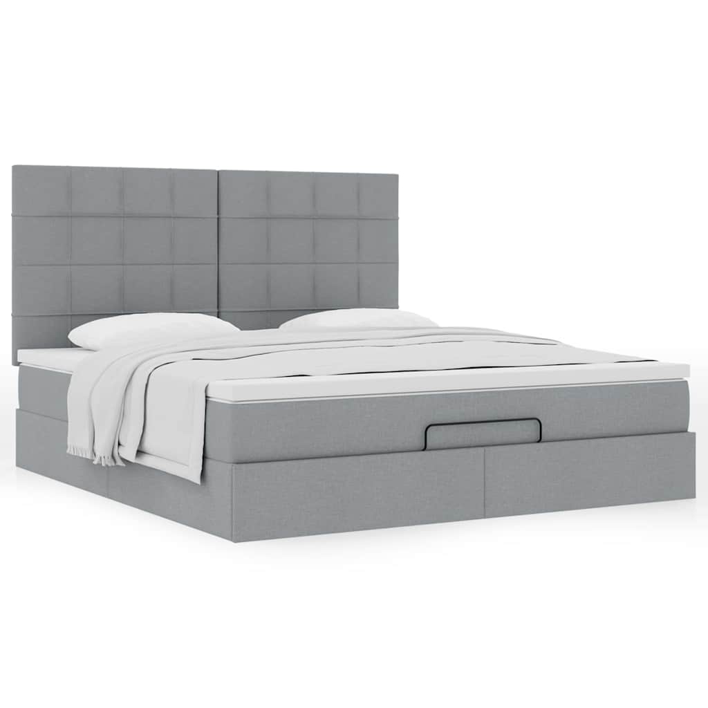 Ottoman-Bett mit Matratze Hellgrau 180x200 cm Stoff