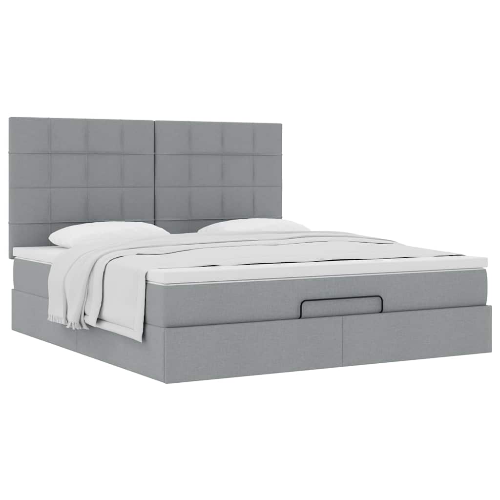 Ottoman-Bett mit Matratze Hellgrau 180x200 cm Stoff