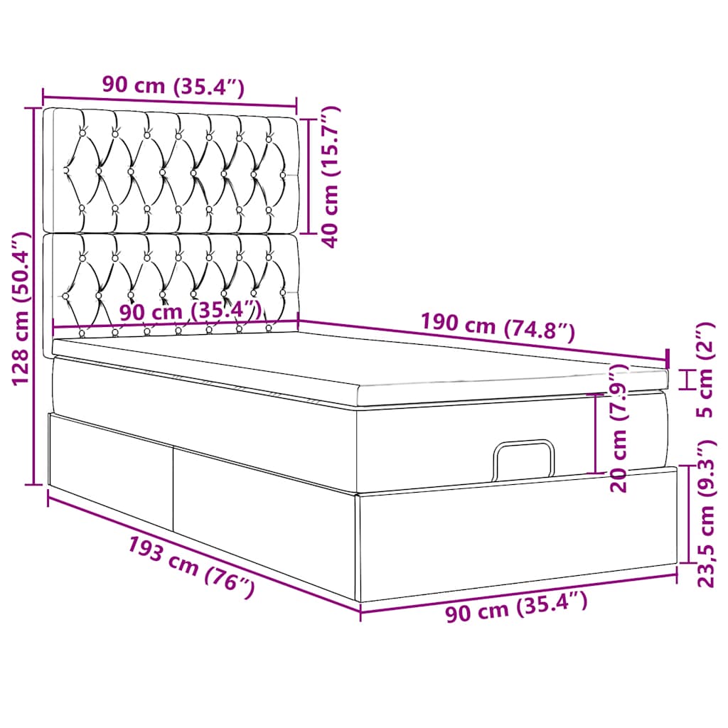 Ottoman-Bett mit Matratze Dunkelgrau 90x190 cm Stoff