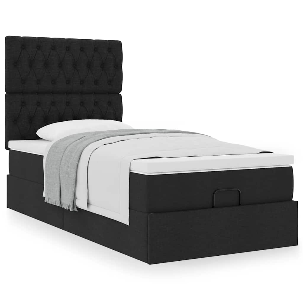 Ottoman bed with mattress black 90x200 cm fabric