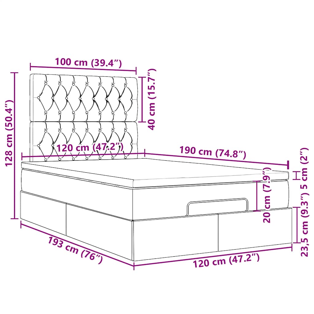 Ottoman-Bett mit Matratze Dunkelgrau 120x190 cm Stoff