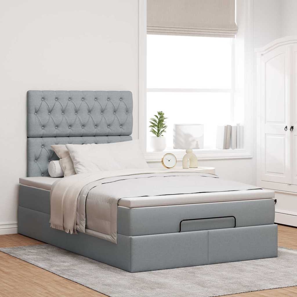 Lit ottoman avec matelas en tissu gris clair 120x200 cm