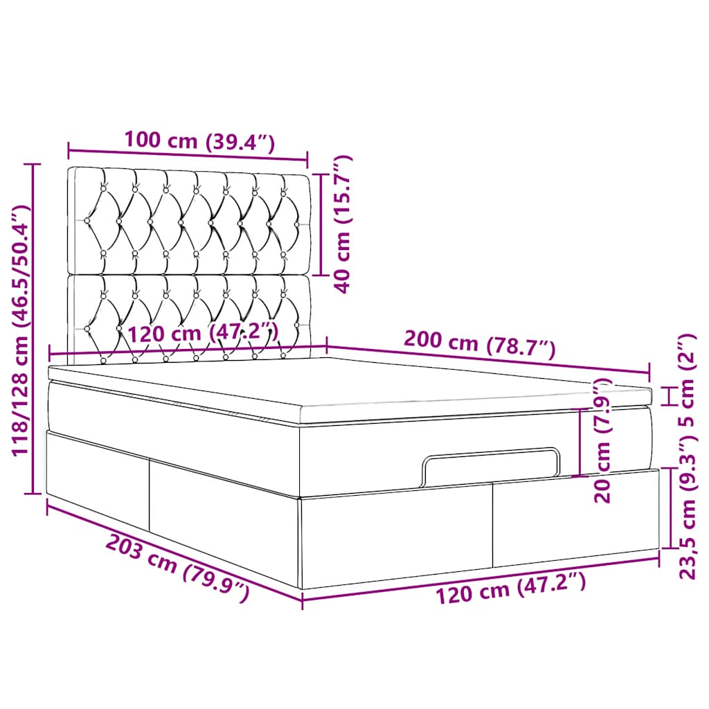 Ottoman-Bett mit Matratze Taupe 120x200 cm Stoff