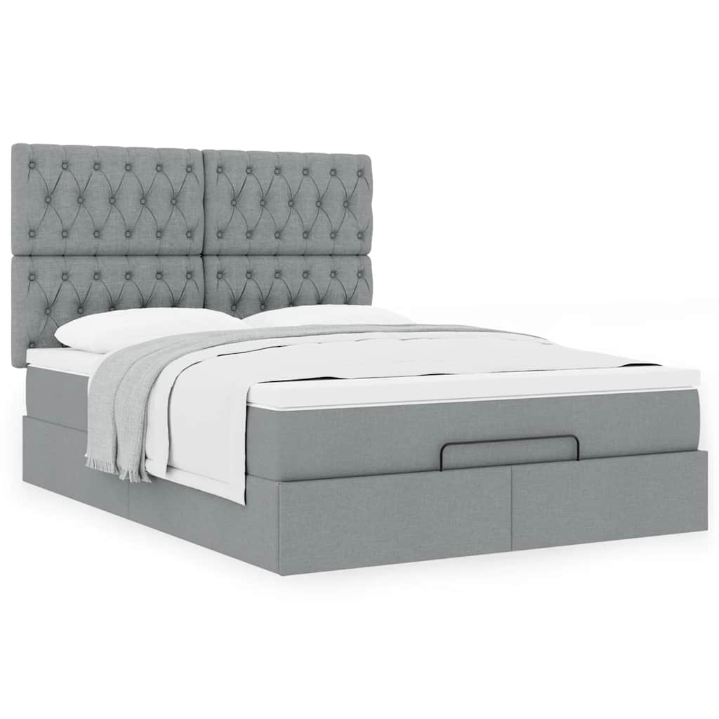 Ottoman-Bett mit Matratze Hellgrau 140x200 cm Stoff