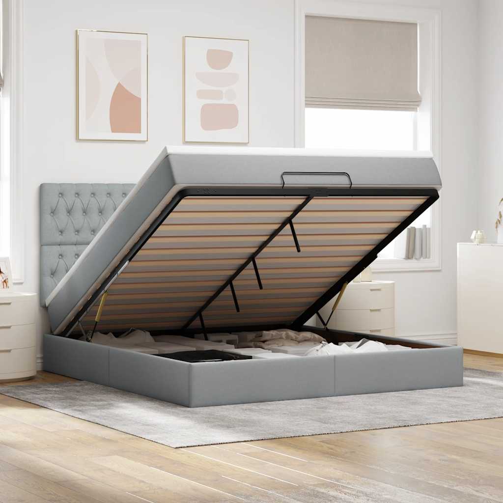 Ottoman-Bett mit Matratze Hellgrau 180x200 cm Stoff