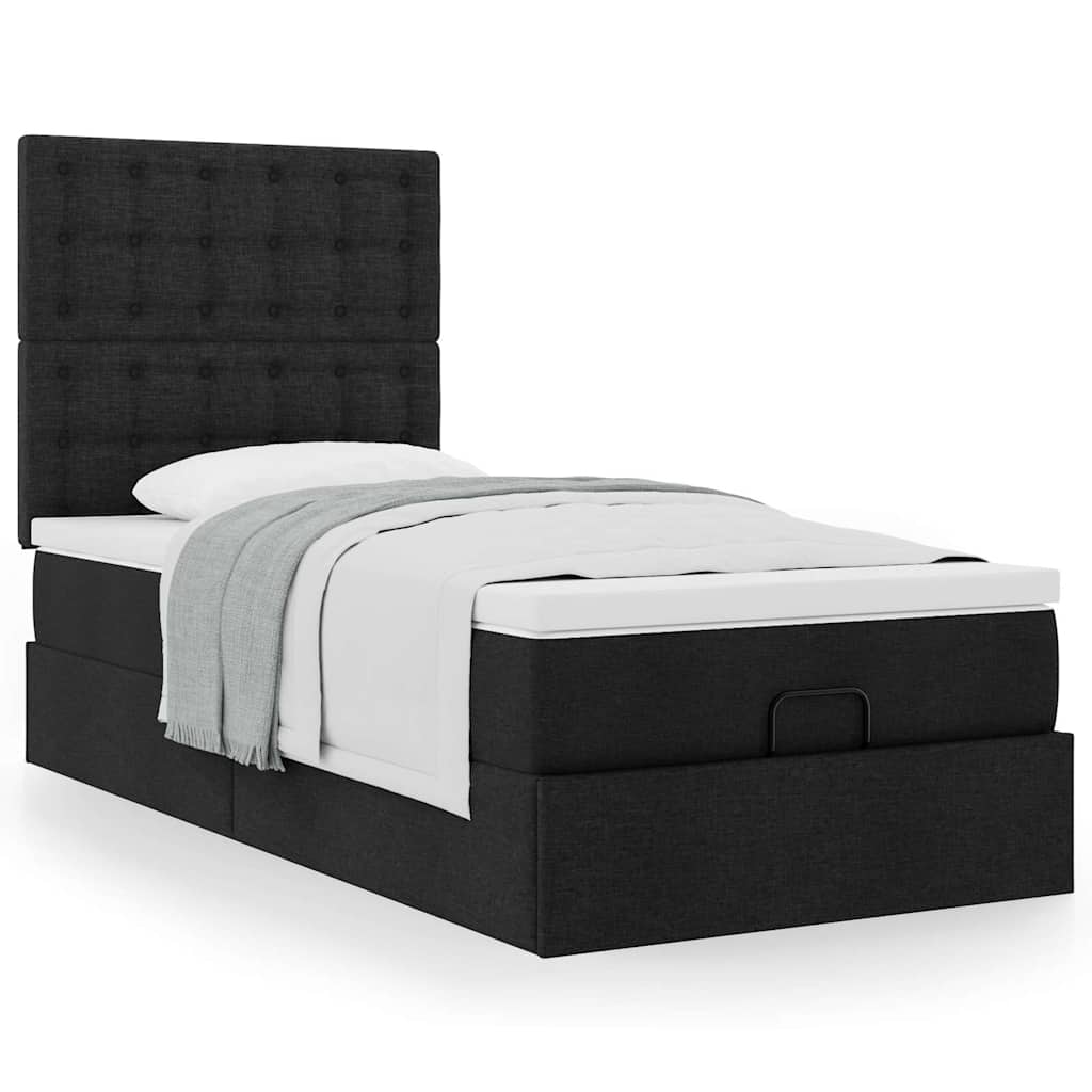 Ottoman bed with mattress black 90x200 cm fabric