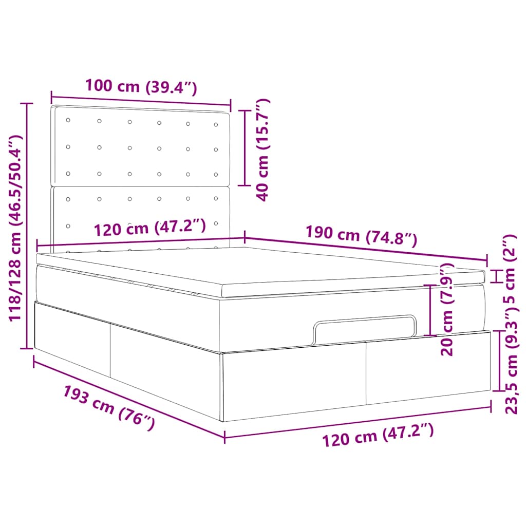Ottoman-Bett mit Matratze Blau 120x190 cm Stoff