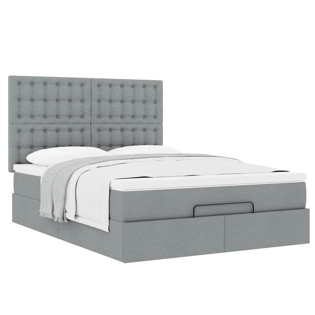 Ottoman-Bett mit Matratze Hellgrau 140x190 cm Stoff