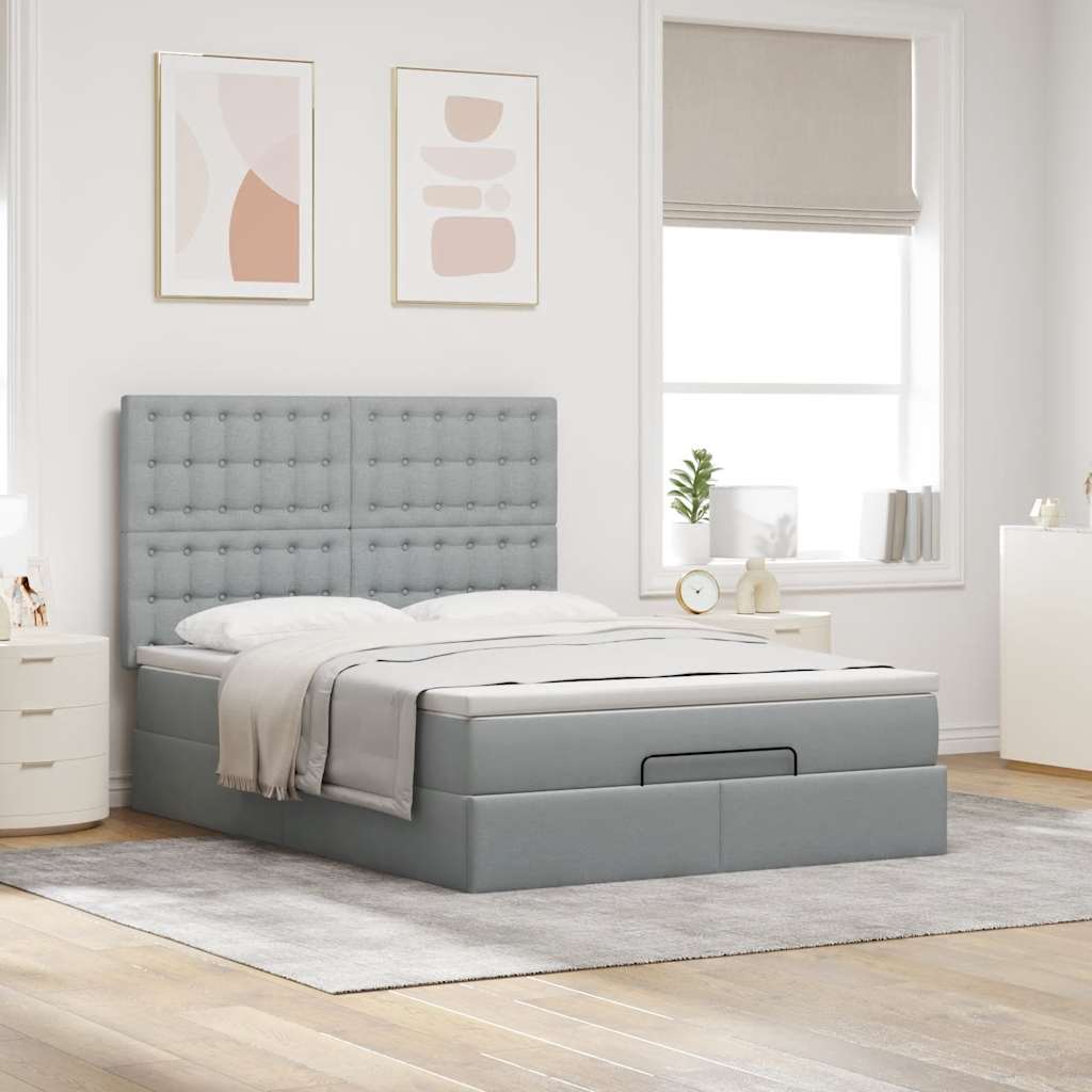 Ottoman-Bett mit Matratze Hellgrau 140x200 cm Stoff