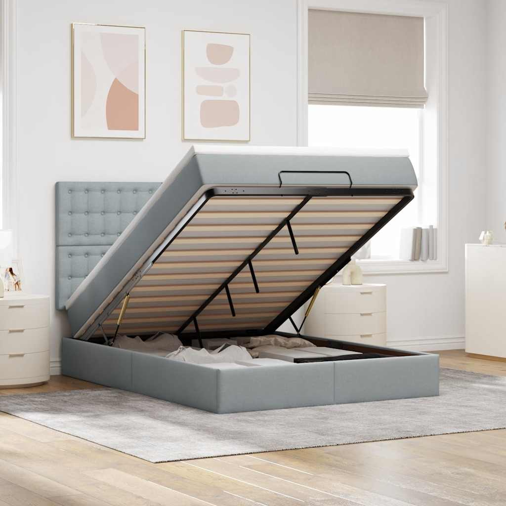 Ottoman-Bett mit Matratze Hellgrau 140x200 cm Stoff