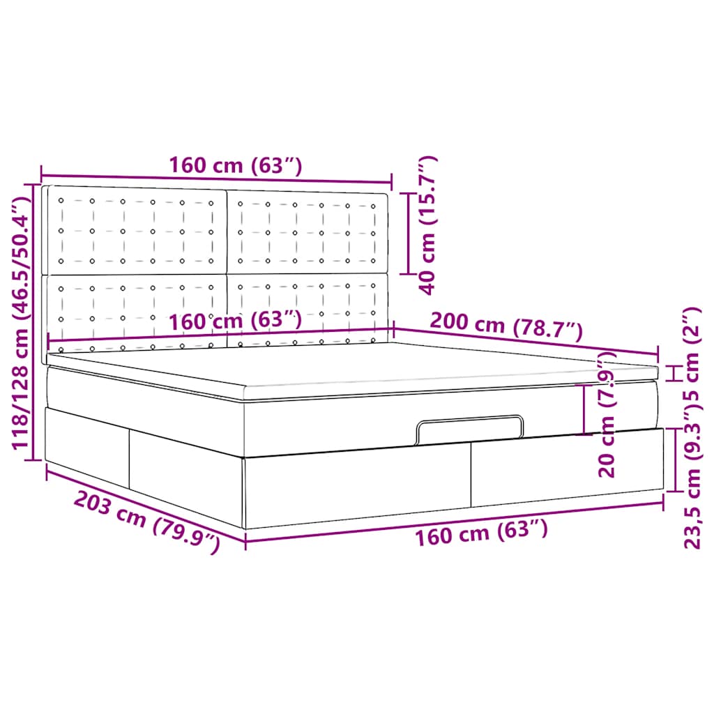 Ottoman-Bett mit Matratze Dunkelgrau 160x200 cm Stoff