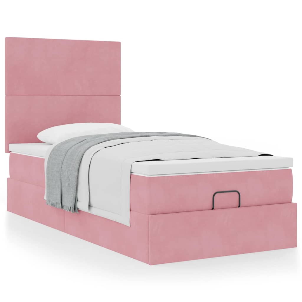 Ottoman bed with mattress pink 90x200 cm velvet