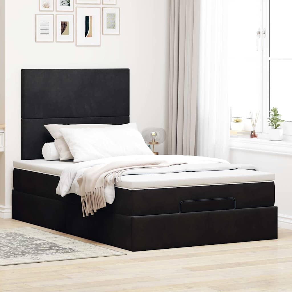 Ottoman bed with mattresses black 120x200 cm velvet
