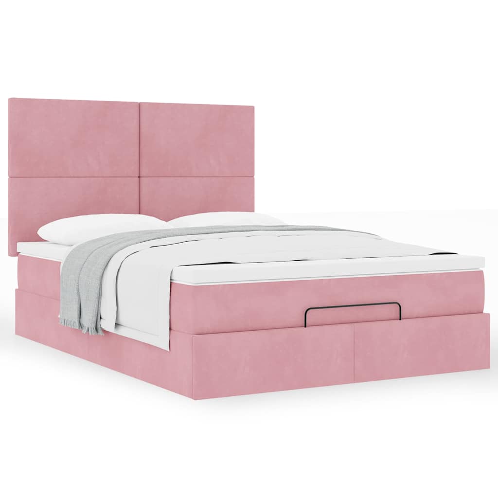 Ottoman-Bett mit Matratzen Rosa 140x190 cm Samt