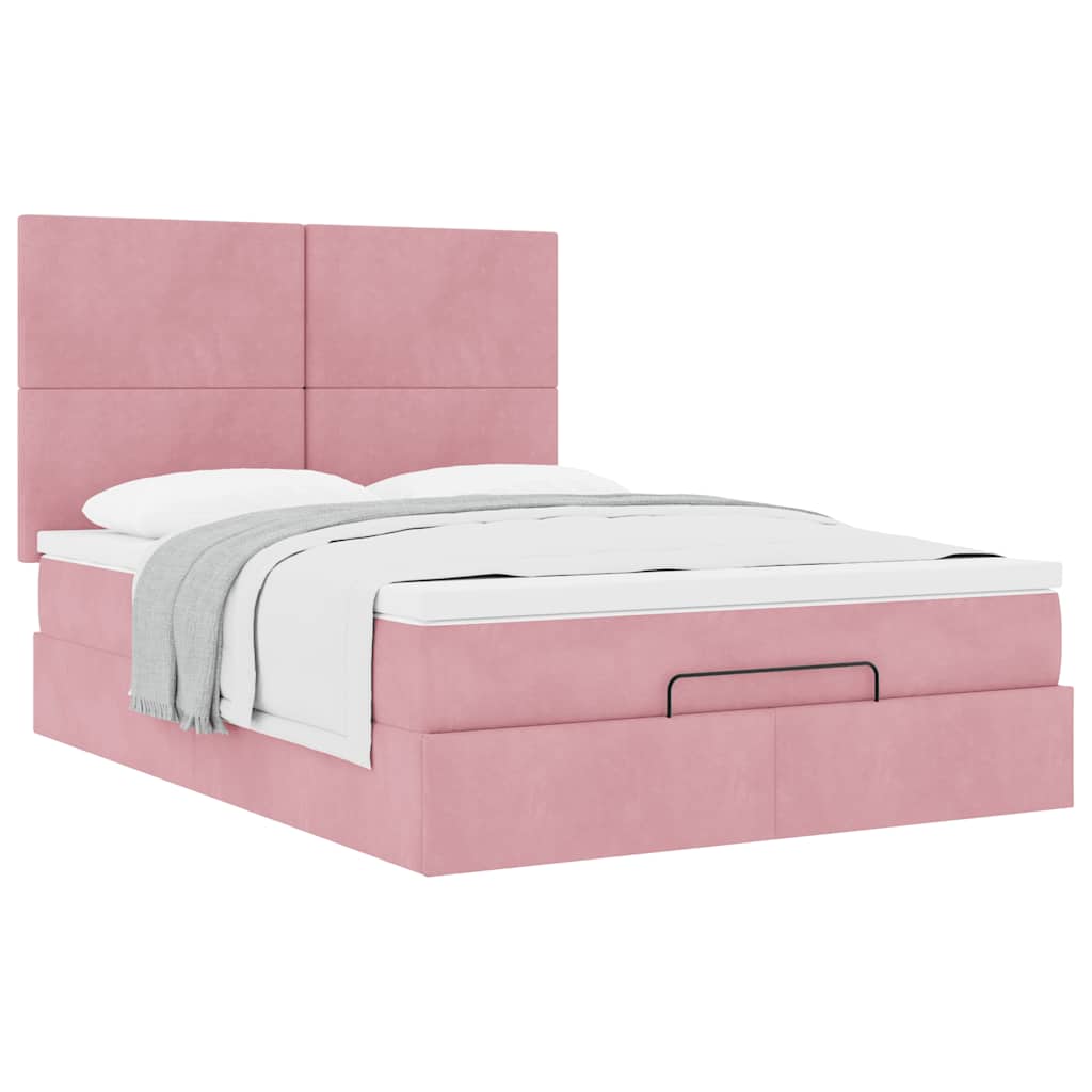 Ottoman-Bett mit Matratzen Rosa 140x190 cm Samt