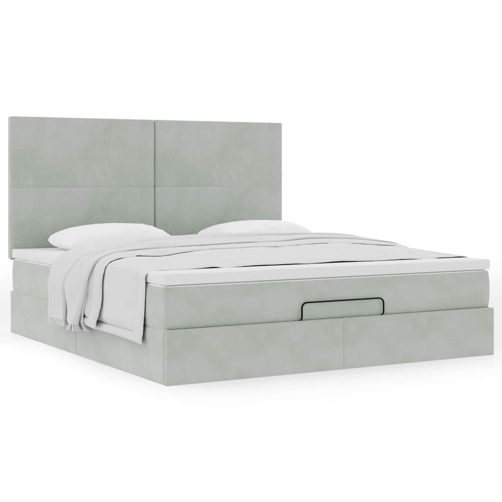 Ottoman-Bett mit Matratzen Hellgrau 180x200 cm Samt