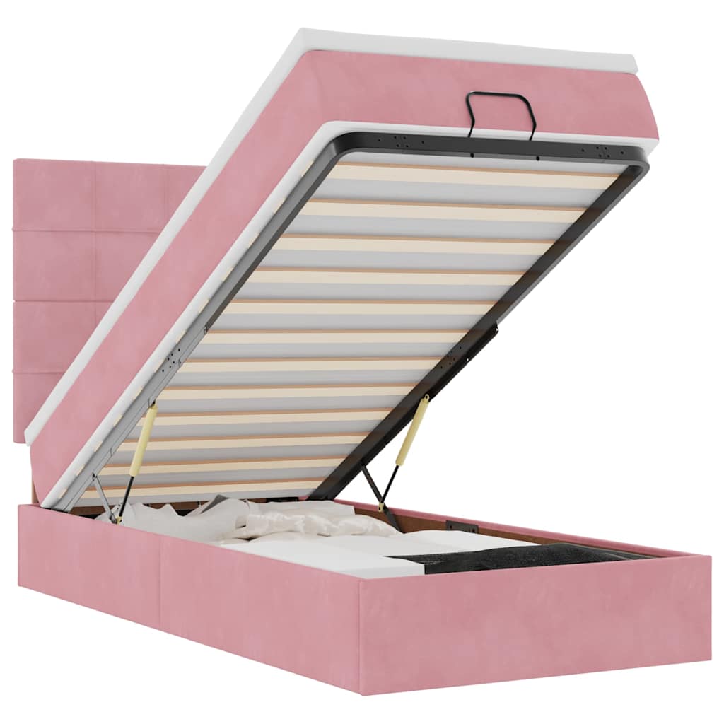 Ottoman bed with mattress pink 90x200 cm velvet