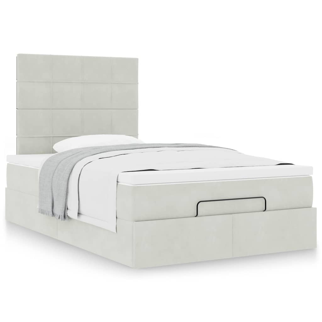 Lit ottoman avec matelas gris clair 120x200 cm velours