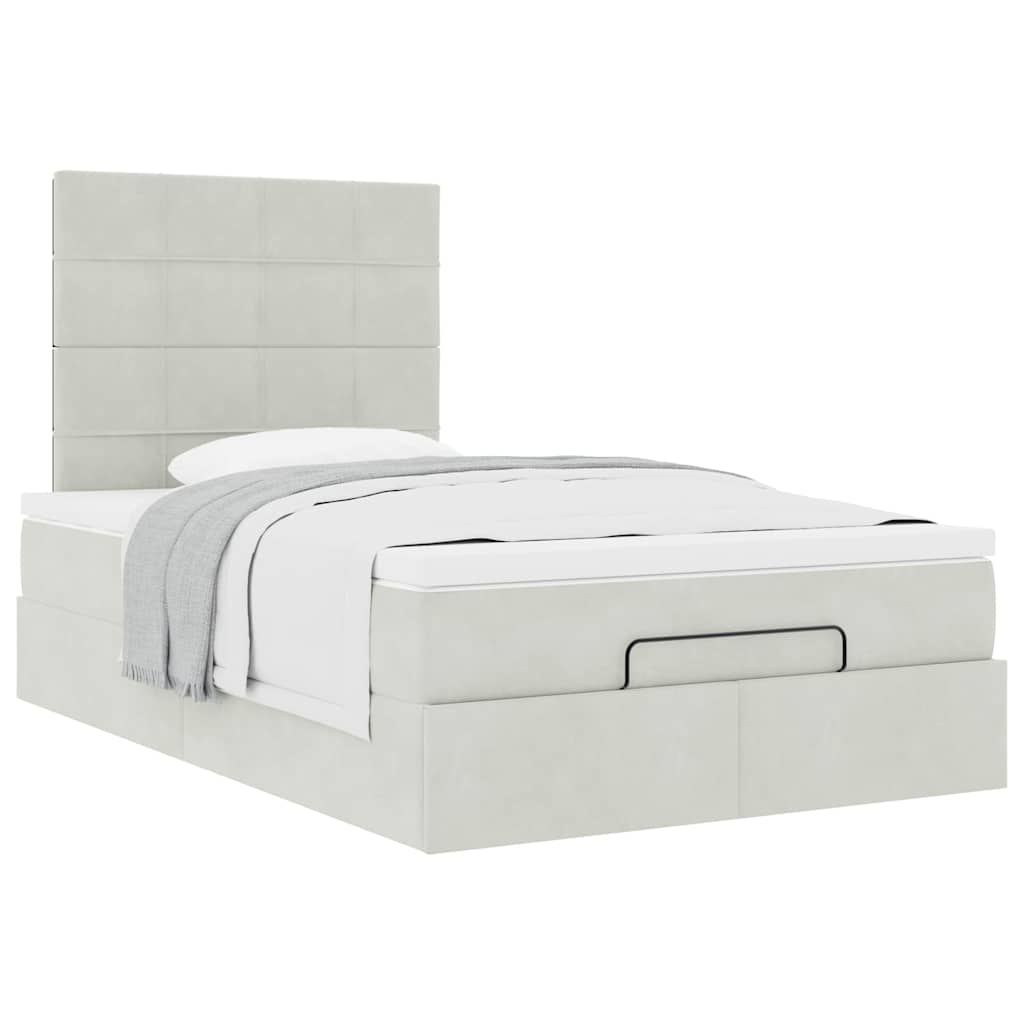 Lit ottoman avec matelas gris clair 120x200 cm velours