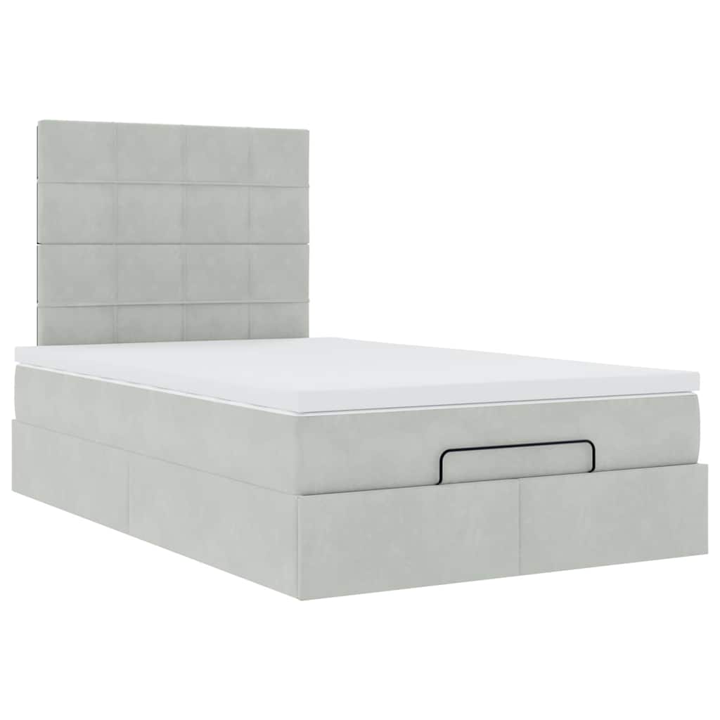 Lit ottoman avec matelas gris clair 120x200 cm velours