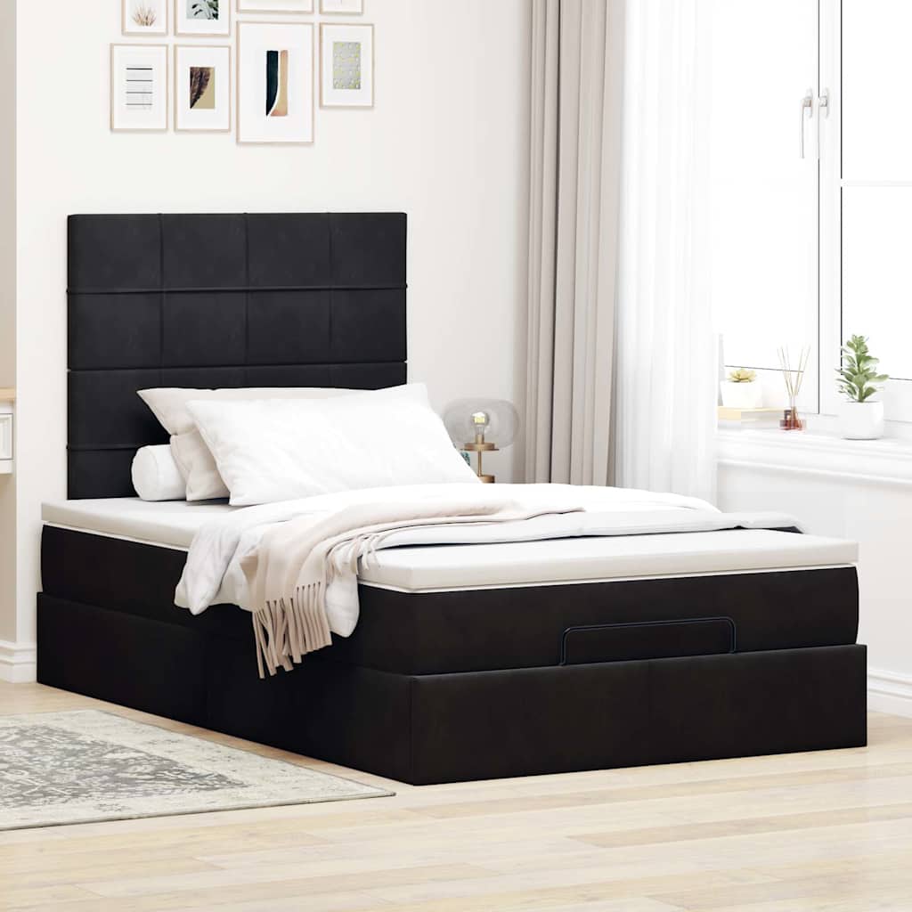 Ottoman bed with mattresses black 120x200 cm velvet