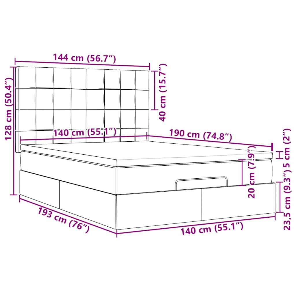 Ottoman-Bett mit Matratzen Dunkelgrau 140x190 cm Samt