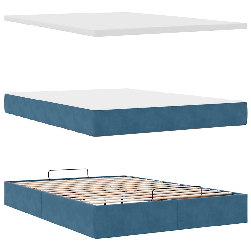 Lit ottoman avec matelas bleu foncé 140x190 cm velours