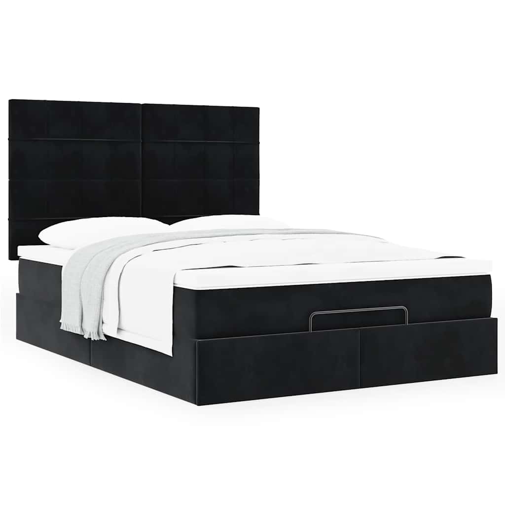 Ottoman bed with mattresses black 140x200 cm velvet