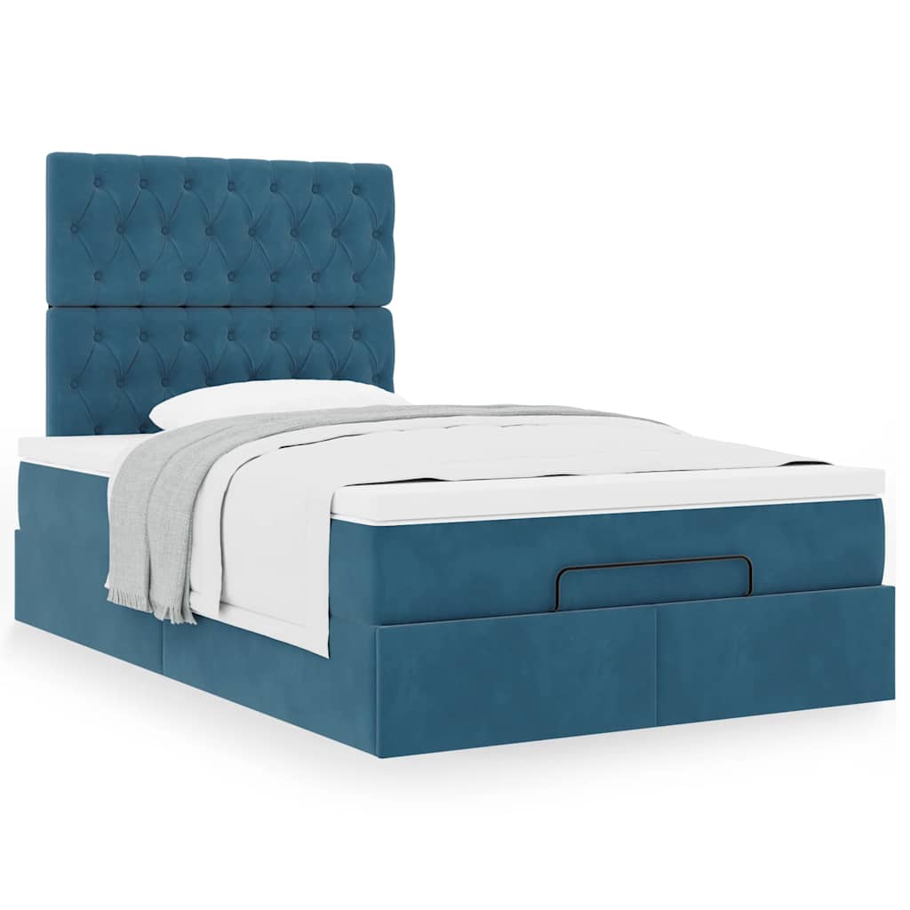 Lit ottoman avec matelas bleu foncé 120x200 cm velours