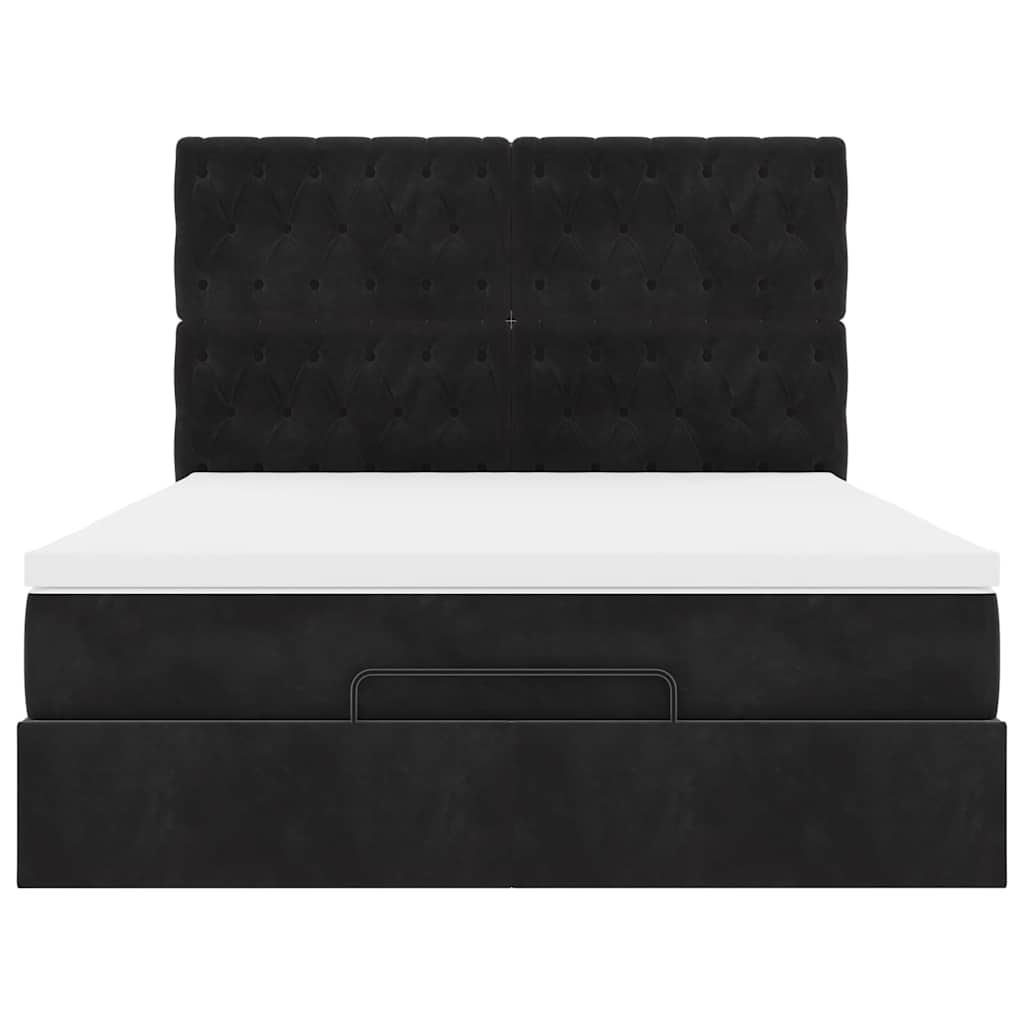 Ottoman-Bett mit Matratzen Schwarz 140x190 cm Samt