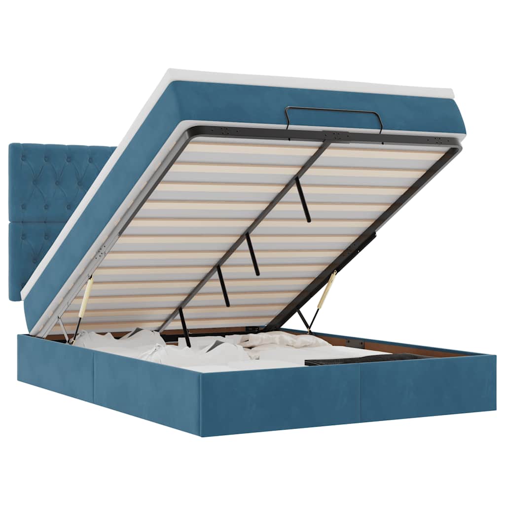Lit ottoman avec matelas bleu foncé 140x190 cm velours