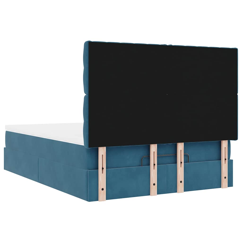 Lit ottoman avec matelas bleu foncé 140x190 cm velours