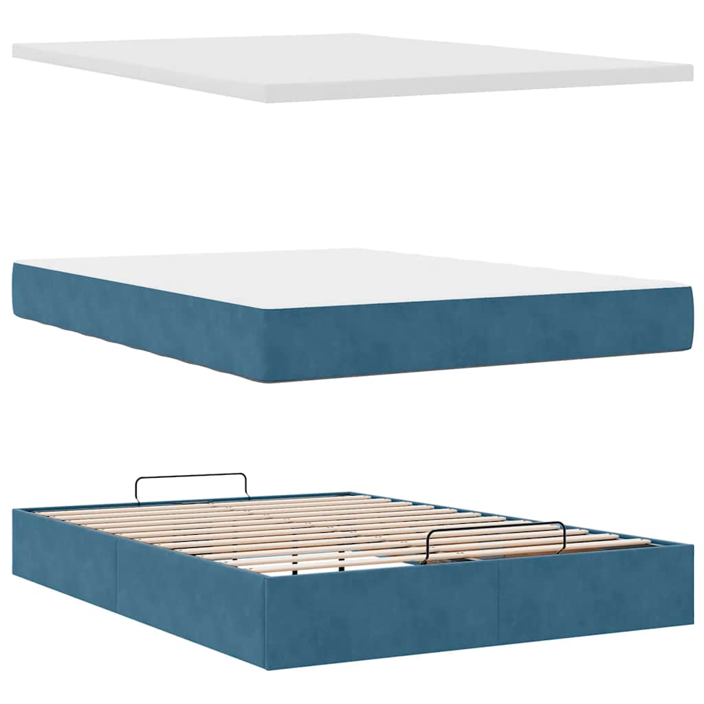 Lit ottoman avec matelas bleu foncé 140x190 cm velours
