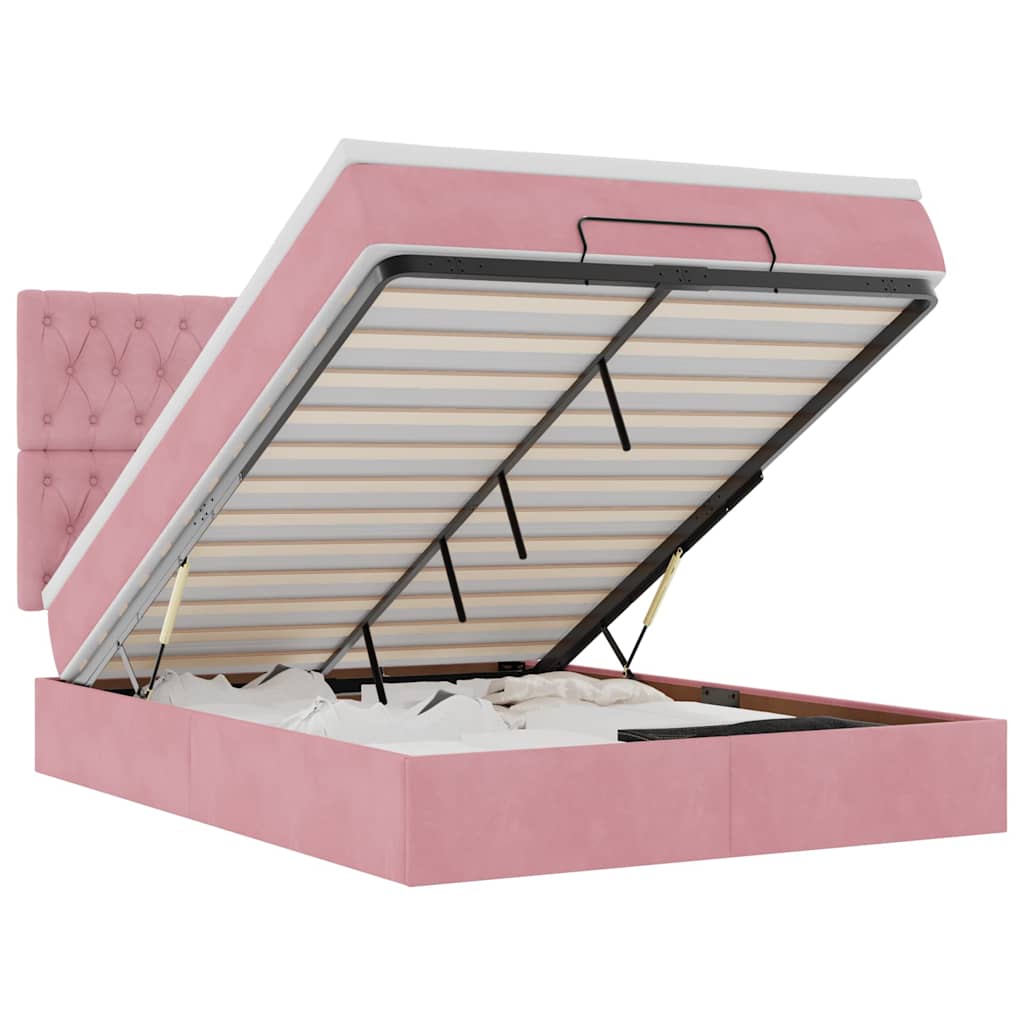 Ottoman-Bett mit Matratzen Rosa 140x190 cm Samt