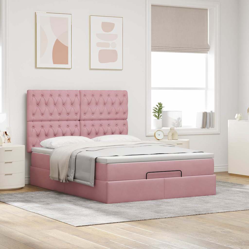 Ottoman-Bett mit Matratzen Rosa 140x190 cm Samt