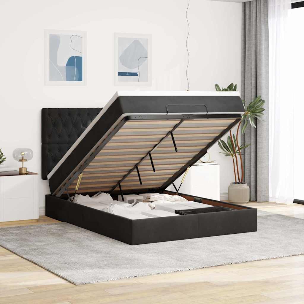 Ottoman-Bett mit Matratzen Schwarz 140x200 cm Samt